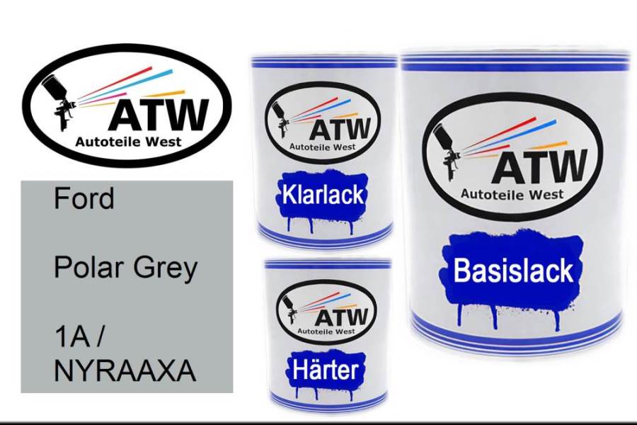 Ford, Polar Grey, 1A / NYRAAXA: 1L Lackdose + 1L Klarlack + 500ml Härter - Set, von ATW Autoteile West.